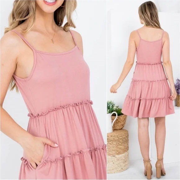 Mauve Women’s Tiered Ruffle Flowy Must Have Dress (WITH POCKETS!) - Picture 3 of 4